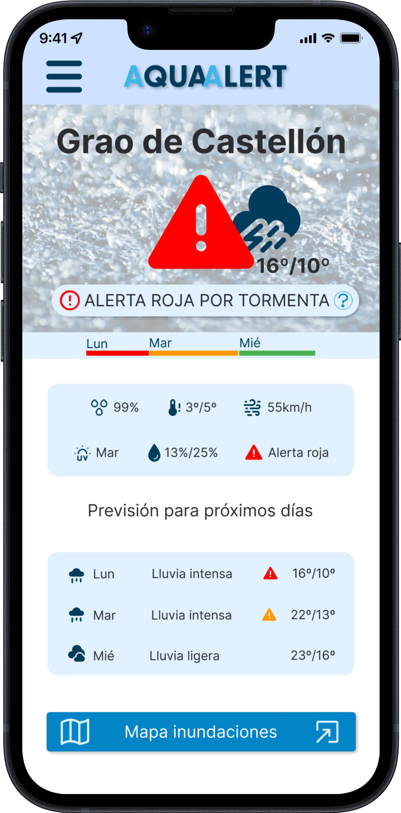 Pantalla app AquaAlert